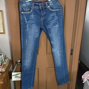 Christina Blue Skinny Jeans with Rhinestone Trim